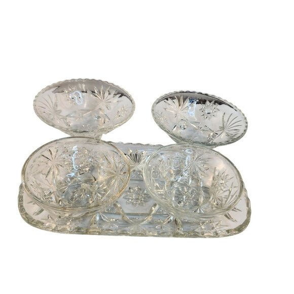 Vintage Serving Dish & 4 Matching Bowls Set Anchor Hocking Star of David Clear P - Picture 3 of 13